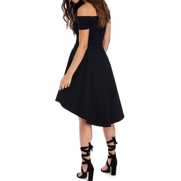 SARIN MATHEWS BLACK OFF THE SHOULDER HI LOW SKATER DRESS SIZE LARGE - Picture 3 of 6